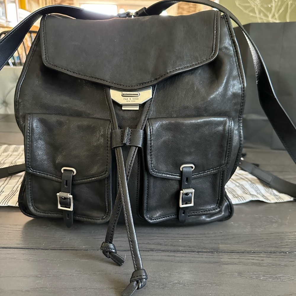 Rag & Bone Field Leather Backpack  Bag Purse Satchel Black